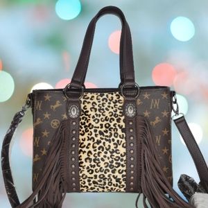 Montana West Purse Optional Handles & Shoulder Strap Bag Cheetah Fringe Leather